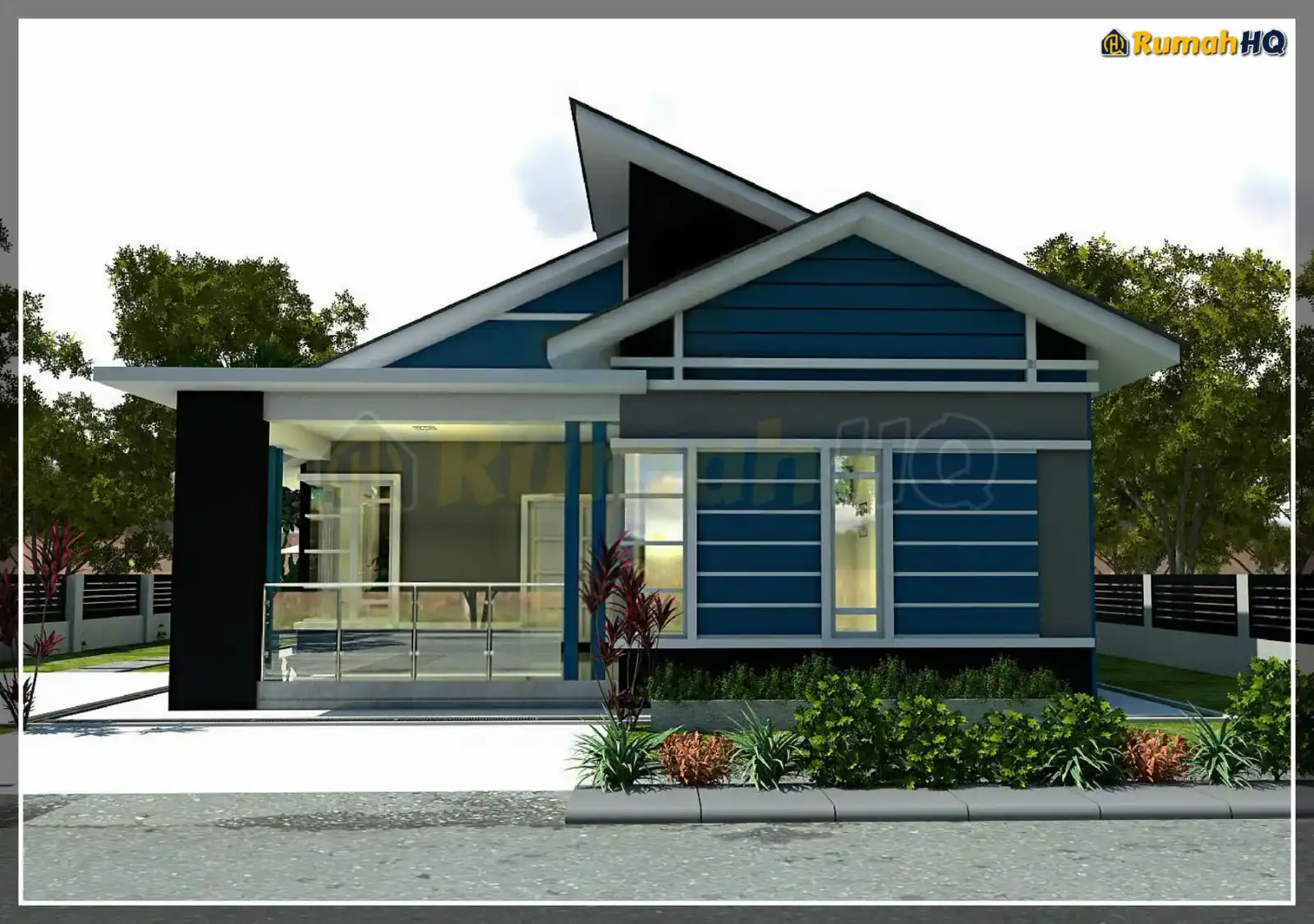 House design RHQ-A5-04, front 3D view — Bungalow · 1 storey · 4 bed · 4 bath
