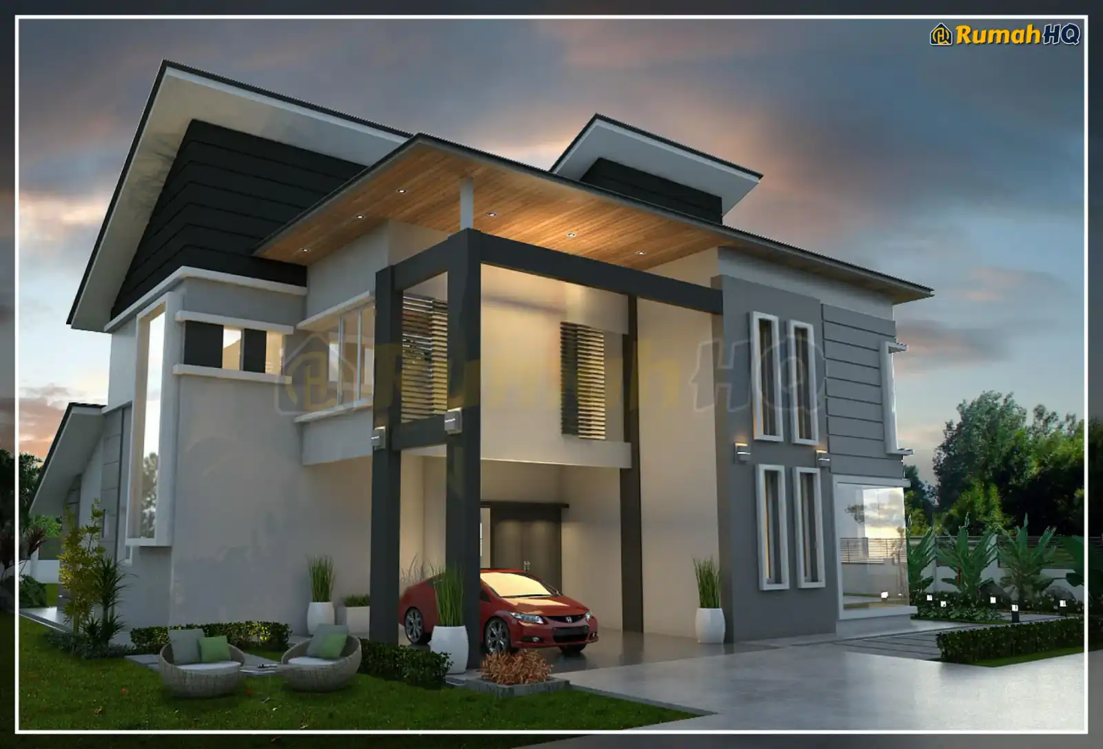 House design RHQ-D1-04, front 3D view — Bungalow · 2 storey · 4 bed · 4 bath