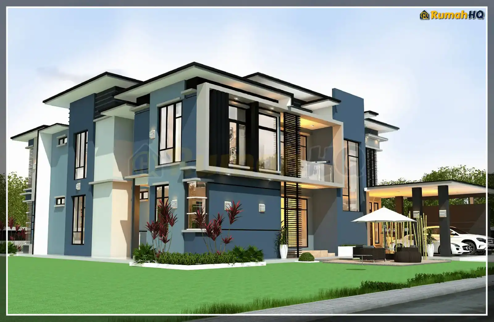 House design RHQ-D1-11, front 3D view — Bungalow · 2 storey · 6 bed · 5 bath