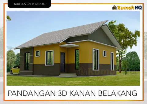 3D view 4 of 5, house RHQ-E1-03 — Bungalow · 1 storey · 3 bed · 2 bath