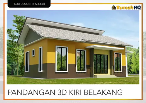 3D view 5 of 5, house RHQ-E1-03 — Bungalow · 1 storey · 3 bed · 2 bath