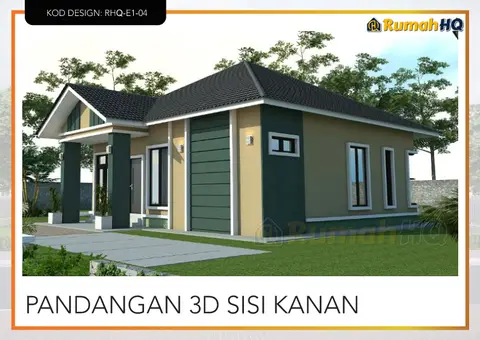 3D view 3 of 5, house RHQ-E1-04 — Bungalow · 1 storey · 3 bed · 2 bath