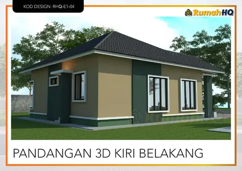 3D view 5 of 5, house RHQ-E1-04 — Bungalow · 1 storey · 3 bed · 2 bath