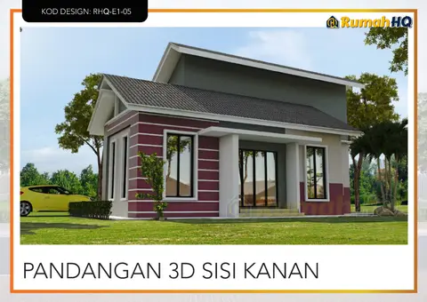 3D view 3 of 5, house RHQ-E1-05 — Bungalow · 1 storey · 3 bed · 2 bath