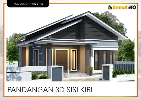 3D view 3 of 5, house RHQ-E1-06 — Bungalow · 1 storey · 3 bed · 2 bath