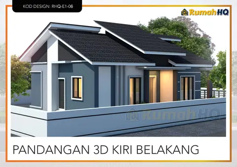 3D view 5 of 5, house RHQ-E1-06 — Bungalow · 1 storey · 3 bed · 2 bath