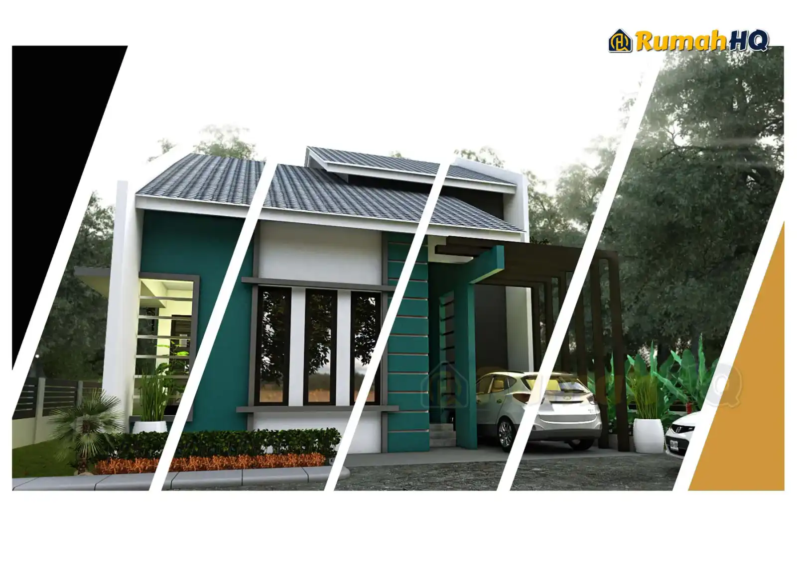 House design RHQ-E1-07, front 3D view — Bungalow · 1 storey · 3 bed · 2 bath