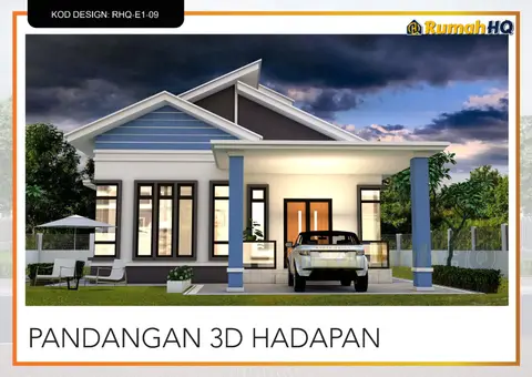 3D view 2 of 5, house RHQ-E1-09 — Bungalow · 1 storey · 4 bed · 3 bath