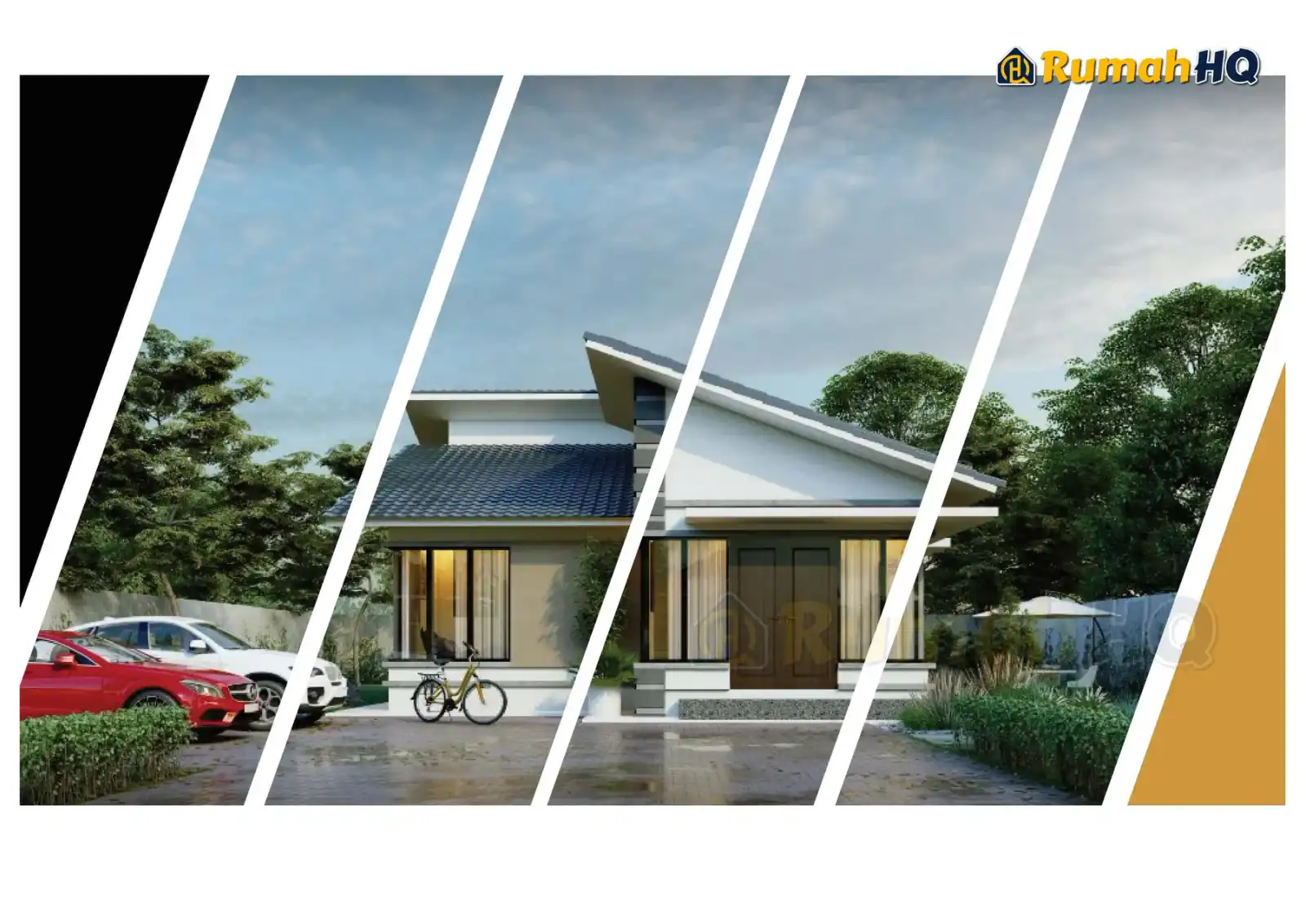 House design RHQ-E1-10, front 3D view — Bungalow · 1 storey · 3 bed · 3 bath