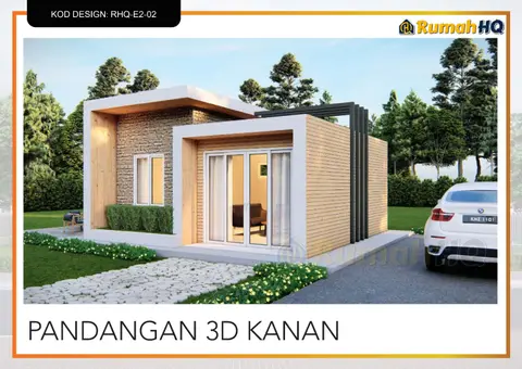 3D view 4 of 5, house RHQ-E2-02 — Mini bungalow · 1 storey · 1 bed · 1 bath