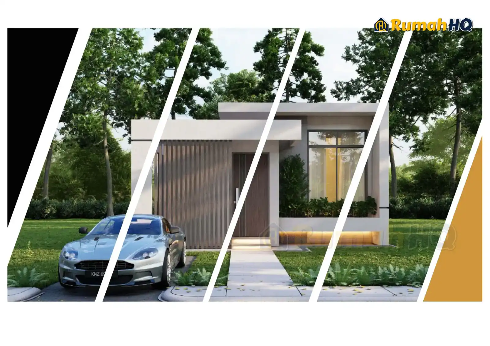 House design RHQ-E2-03, front 3D view — Mini bungalow · 1 storey · 2 bed · 1 bath