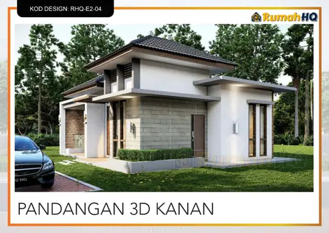 3D view 4 of 5, house RHQ-E2-04 — Mini bungalow · 1 storey · 2 bed · 1 bath