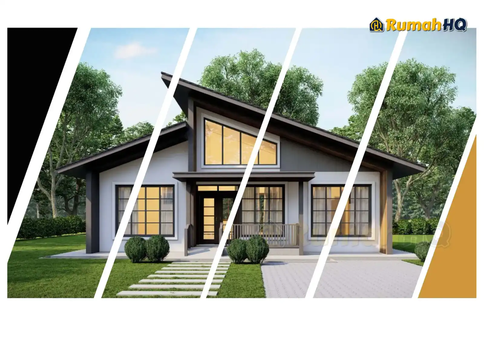House design RHQ-E2-05, front 3D view — Mini bungalow · 1 storey · 2 bed · 2 bath