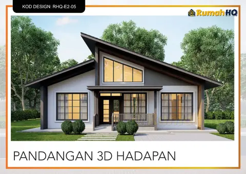 3D view 2 of 5, house RHQ-E2-05 — Mini bungalow · 1 storey · 2 bed · 2 bath
