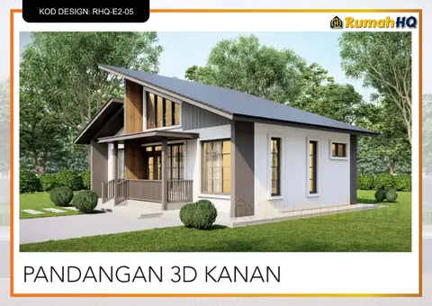 3D view 4 of 5, house RHQ-E2-05 — Mini bungalow · 1 storey · 2 bed · 2 bath