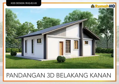 3D view 5 of 5, house RHQ-E2-05 — Mini bungalow · 1 storey · 2 bed · 2 bath