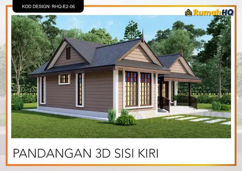3D view 3 of 5, house RHQ-E2-06 — Mini bungalow · 1 storey · 2 bed · 2 bath