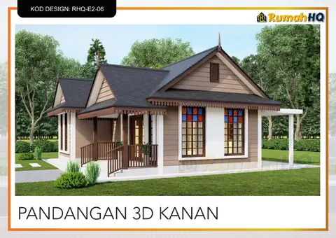 3D view 4 of 5, house RHQ-E2-06 — Mini bungalow · 1 storey · 2 bed · 2 bath