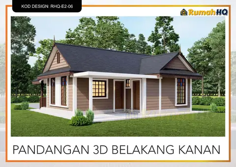 3D view 5 of 5, house RHQ-E2-06 — Mini bungalow · 1 storey · 2 bed · 2 bath