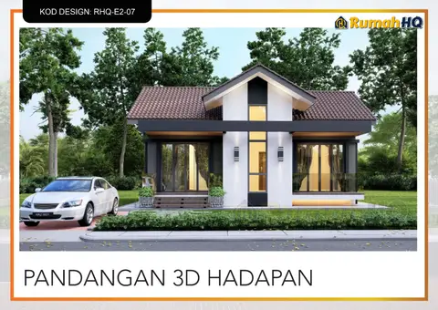 3D view 2 of 5, house RHQ-E2-07 — Mini bungalow · 1 storey · 2 bed · 2 bath