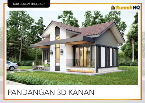 3D view 4 of 5, house RHQ-E2-07 — Mini bungalow · 1 storey · 2 bed · 2 bath