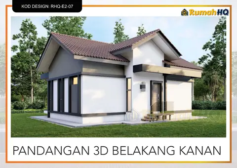 3D view 5 of 5, house RHQ-E2-07 — Mini bungalow · 1 storey · 2 bed · 2 bath