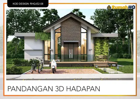 3D view 2 of 5, house RHQ-E2-08 — Mini bungalow · 1 storey · 2 bed · 1 bath