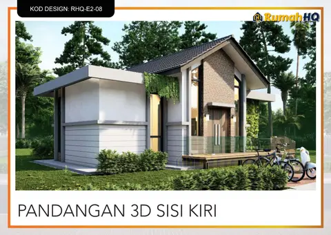 3D view 3 of 5, house RHQ-E2-08 — Mini bungalow · 1 storey · 2 bed · 1 bath