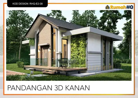 3D view 4 of 5, house RHQ-E2-08 — Mini bungalow · 1 storey · 2 bed · 1 bath