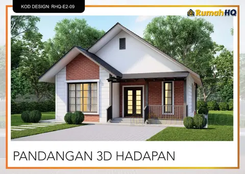 3D view 2 of 5, house RHQ-E2-09 — Mini bungalow · 1 storey · 2 bed · 1 bath