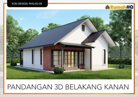 3D view 5 of 5, house RHQ-E2-09 — Mini bungalow · 1 storey · 2 bed · 1 bath