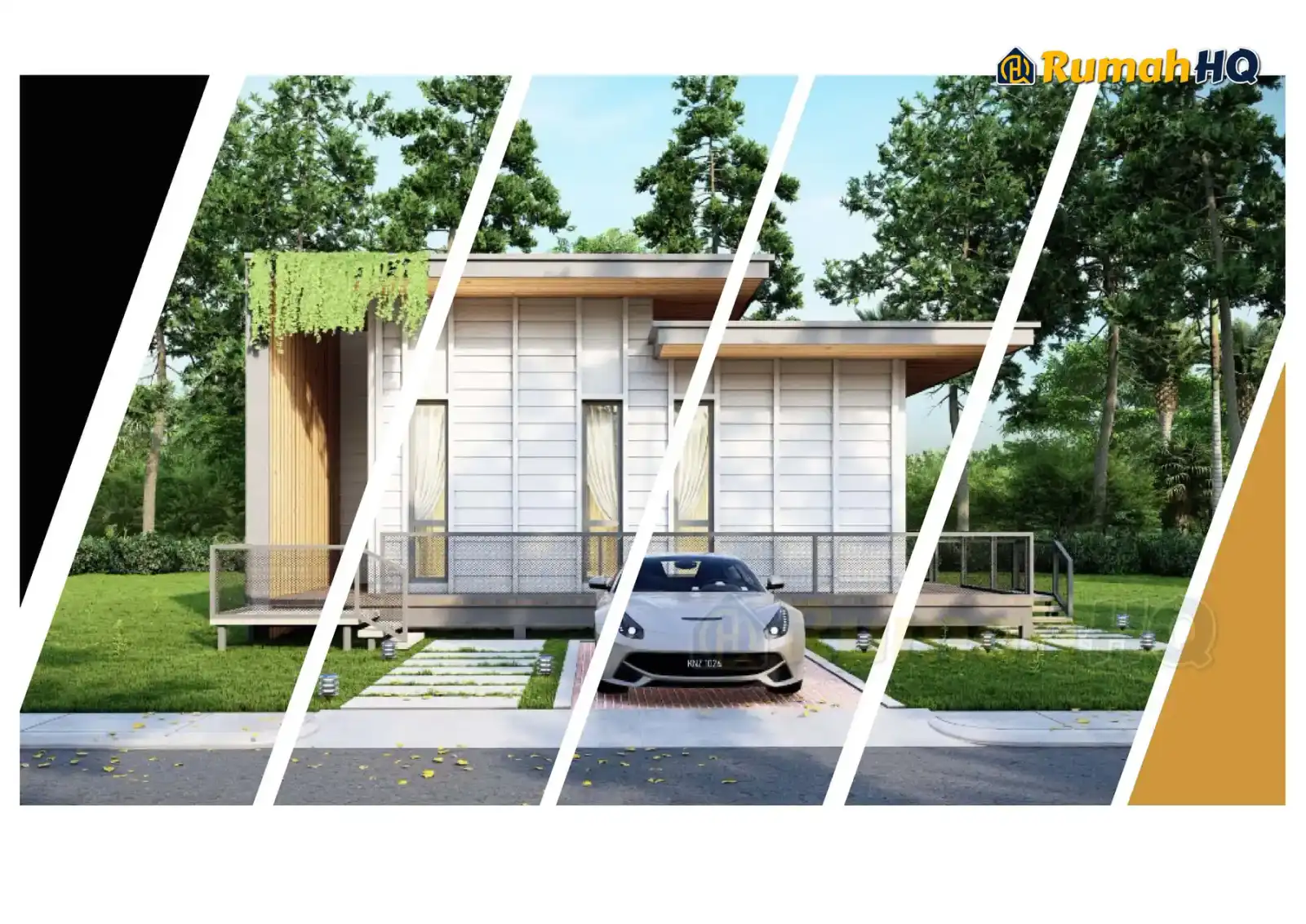 House design RHQ-E2-10, front 3D view — Mini bungalow · 1 storey · 2 bed · 1 bath