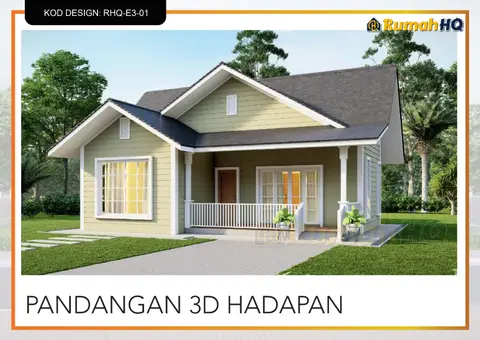 3D view 2 of 5, house RHQ-E3-01 — Mini bungalow · 1 storey · 2 bed · 2 bath