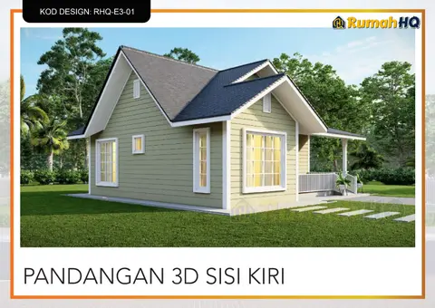3D view 3 of 5, house RHQ-E3-01 — Mini bungalow · 1 storey · 2 bed · 2 bath