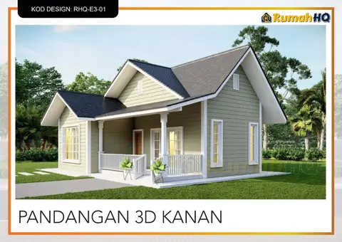 3D view 4 of 5, house RHQ-E3-01 — Mini bungalow · 1 storey · 2 bed · 2 bath