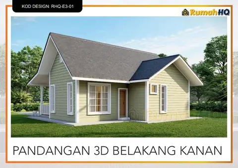 3D view 5 of 5, house RHQ-E3-01 — Mini bungalow · 1 storey · 2 bed · 2 bath