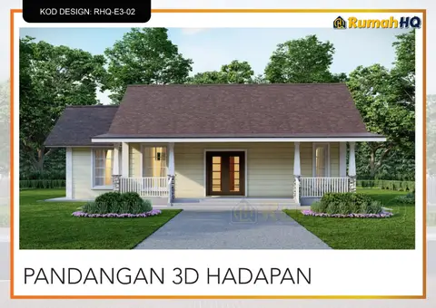 3D view 2 of 5, house RHQ-E3-02 — Mini bungalow · 1 storey · 2 bed · 2 bath