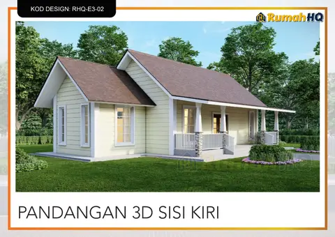 3D view 3 of 5, house RHQ-E3-02 — Mini bungalow · 1 storey · 2 bed · 2 bath