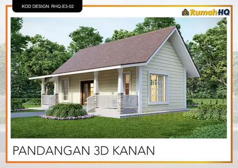3D view 4 of 5, house RHQ-E3-02 — Mini bungalow · 1 storey · 2 bed · 2 bath