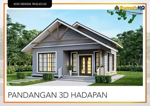 3D view 2 of 5, house RHQ-E3-03 — Mini bungalow · 1 storey · 2 bed · 2 bath