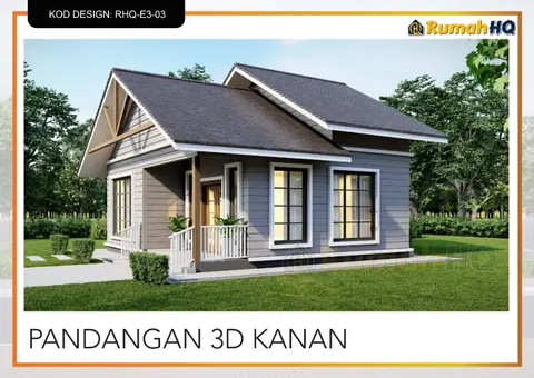 3D view 4 of 5, house RHQ-E3-03 — Mini bungalow · 1 storey · 2 bed · 2 bath