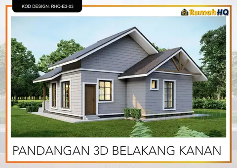 3D view 5 of 5, house RHQ-E3-03 — Mini bungalow · 1 storey · 2 bed · 2 bath