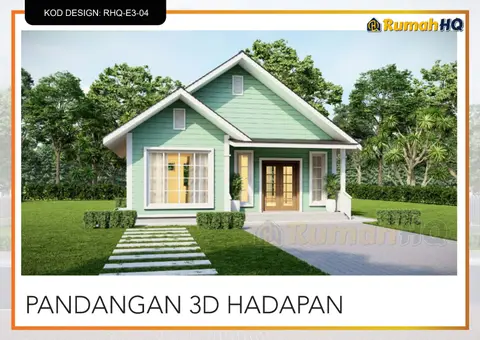 3D view 2 of 5, house RHQ-E3-04 — Mini bungalow · 1 storey · 2 bed · 2 bath