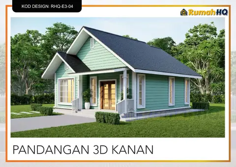 3D view 4 of 5, house RHQ-E3-04 — Mini bungalow · 1 storey · 2 bed · 2 bath