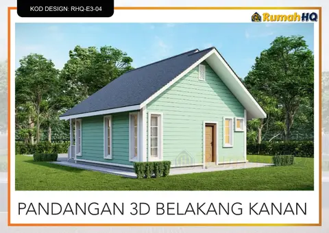 3D view 5 of 5, house RHQ-E3-04 — Mini bungalow · 1 storey · 2 bed · 2 bath