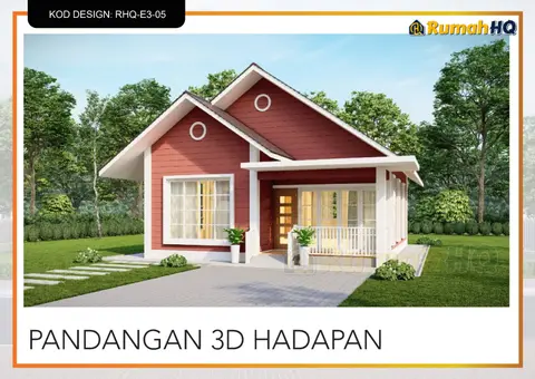 3D view 2 of 5, house RHQ-E3-05 — Mini bungalow · 1 storey · 2 bed · 2 bath