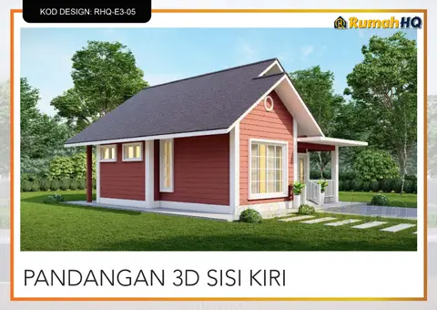 3D view 3 of 5, house RHQ-E3-05 — Mini bungalow · 1 storey · 2 bed · 2 bath