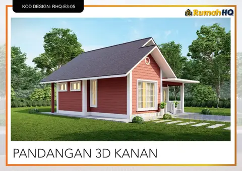 3D view 4 of 5, house RHQ-E3-05 — Mini bungalow · 1 storey · 2 bed · 2 bath