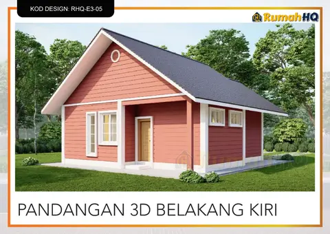3D view 5 of 5, house RHQ-E3-05 — Mini bungalow · 1 storey · 2 bed · 2 bath