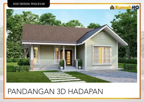 3D view 2 of 5, house RHQ-E3-06 — Mini bungalow · 1 storey · 2 bed · 2 bath